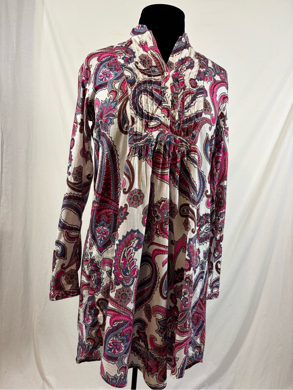 Zara Basic Paisley Cotton Shirt Dress M Boho Pink Blue Tunic Cottagecore